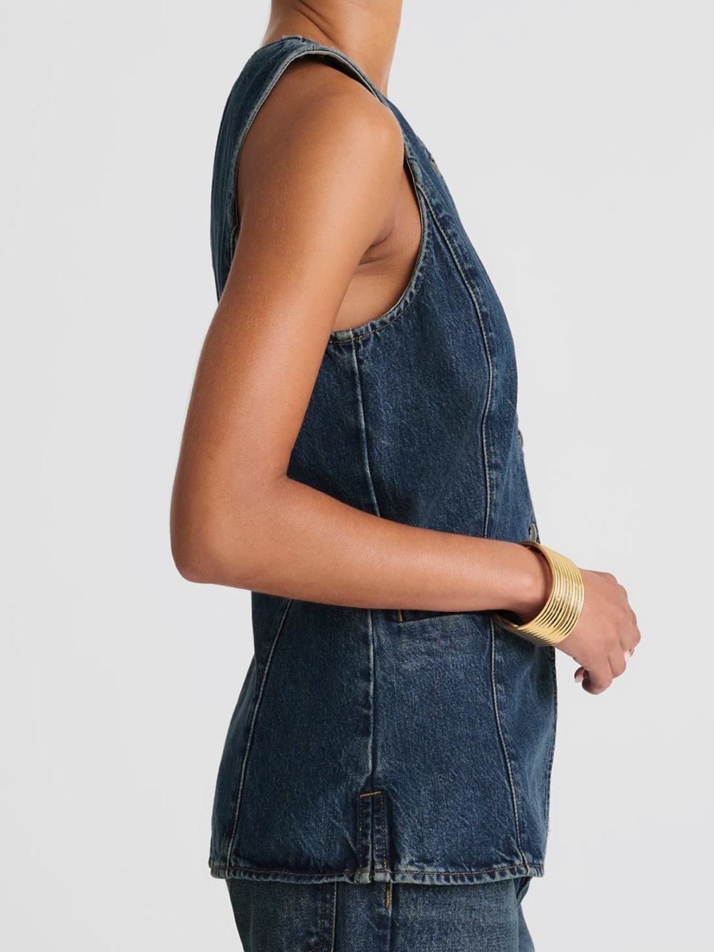 NWT Madewell Crewneck Cutaway Denim Vest - Picture 2 of 6